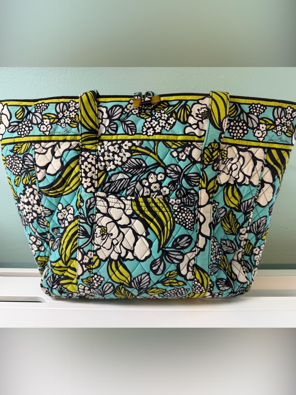 Vera Bradley Quilted Laptop Tote in Turquoise, Lime & Cream Floral